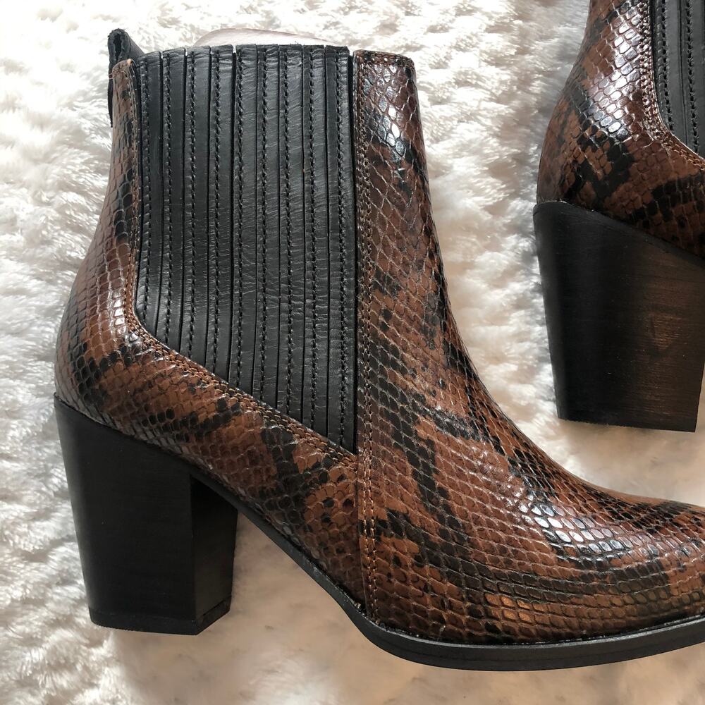 Clarks West Lo Dark Tan Snake Leather Heeled Booties - Picture 3 of 16